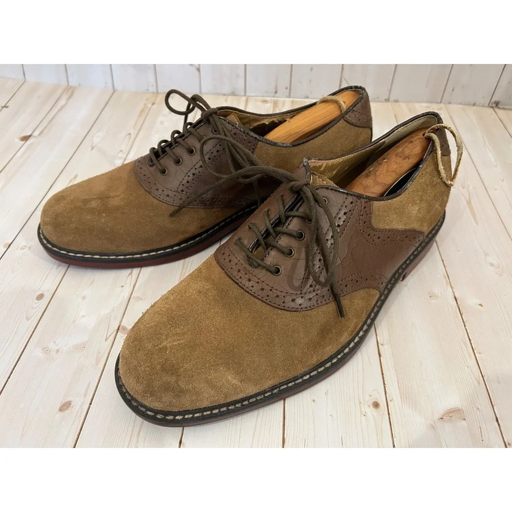 Bass Buchanon Men's Saddle Shoes 10M Two-Tone Suede Oxford Brown Oxford